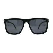 Mens No Glare Polarized Flat Top Horn Rim Rectangle Sunglasses Matte Black