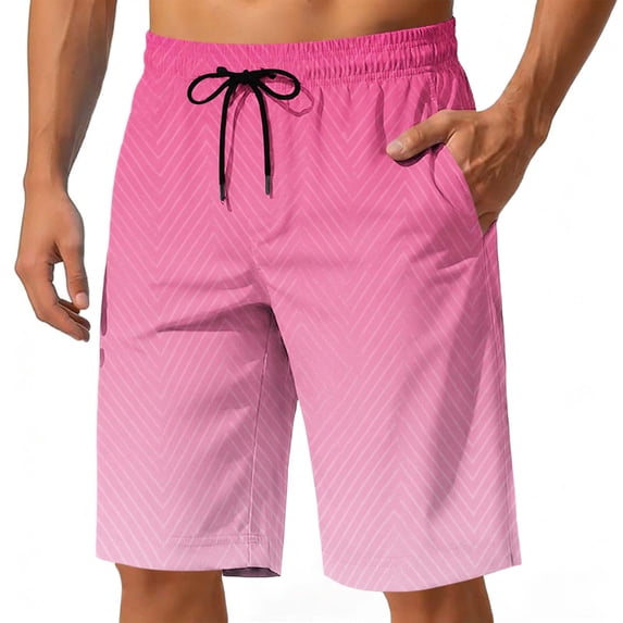 Mens No Liner Swim Trunks Quick Dry 9 Inch with Pockets Bathing Suits for Men Lineless Swim Shorts Size 3XL Pink
