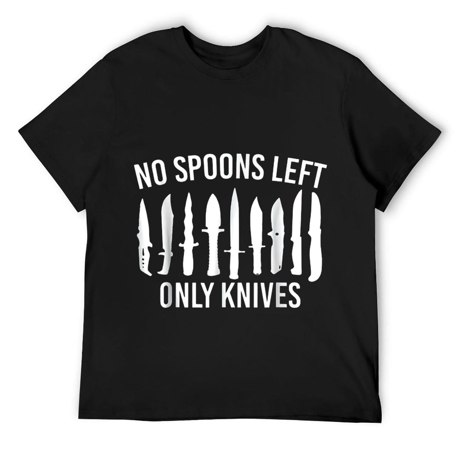 Mens No More Spoons Only Knives Left Funny Kitchen Chef TShirt Black