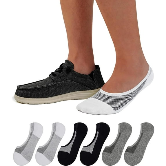 Mens No Show Socks 6/8 Pairs Thin Low Cut Non Slip Socks for Loafers Sneakers Boat Shoes Size 5-11/10-13