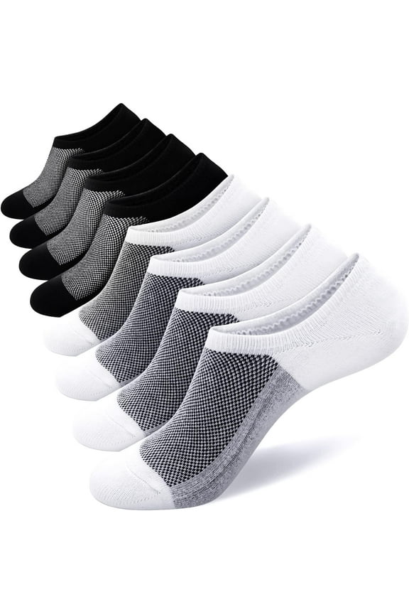Mens No Show Socks 8 Pairs Invisible Low Cut Cotton Socks Ondo Non Slip Short Socks Size 5-8/9-11/12-14