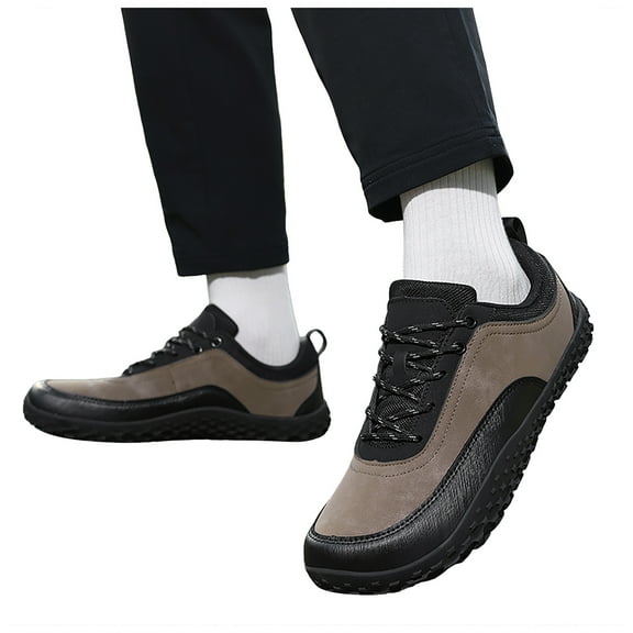 Mens Non Slip Faux Suede Leather Walking Shoes Wide Toe Box Slip On Sneakers Lightweight Hiking Shoes