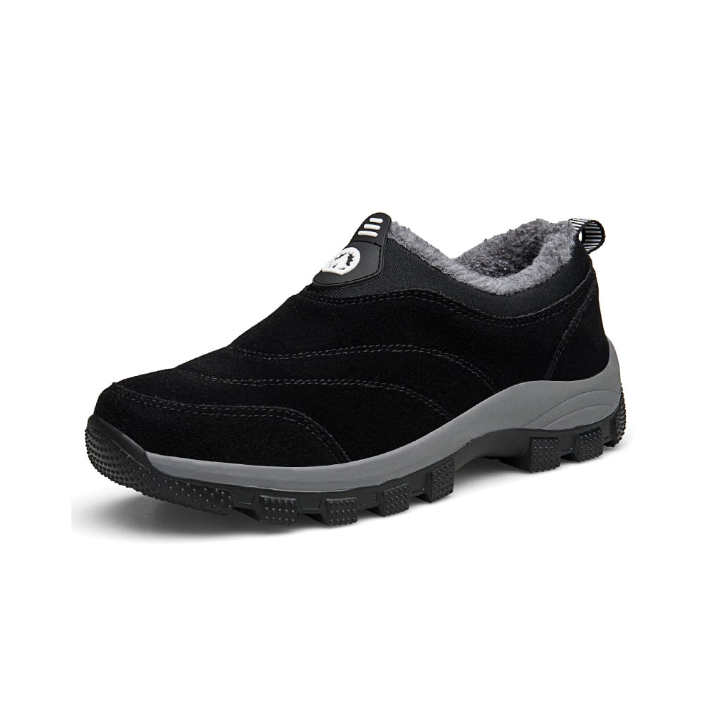 Mens Non-Slip Snow Boots Winter Outdoor Sports Shoes Fashion Casual Cotton Shoes Warm Fur Lined Hiking Shoes Black 6 UK