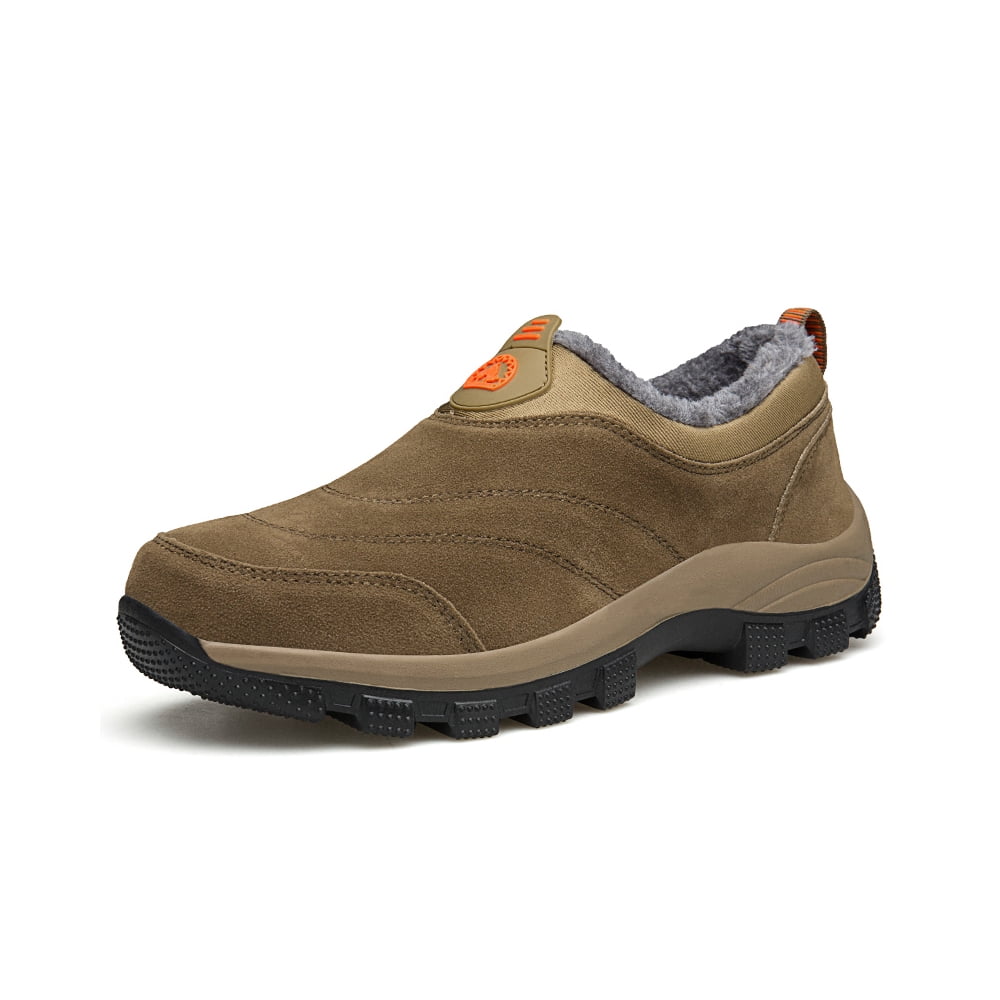 Mens Non-Slip Snow Boots Winter Outdoor Sports Shoes Fashion Casual Cotton Shoes Warm Fur Lined Hiking Shoes Brown 7 UK