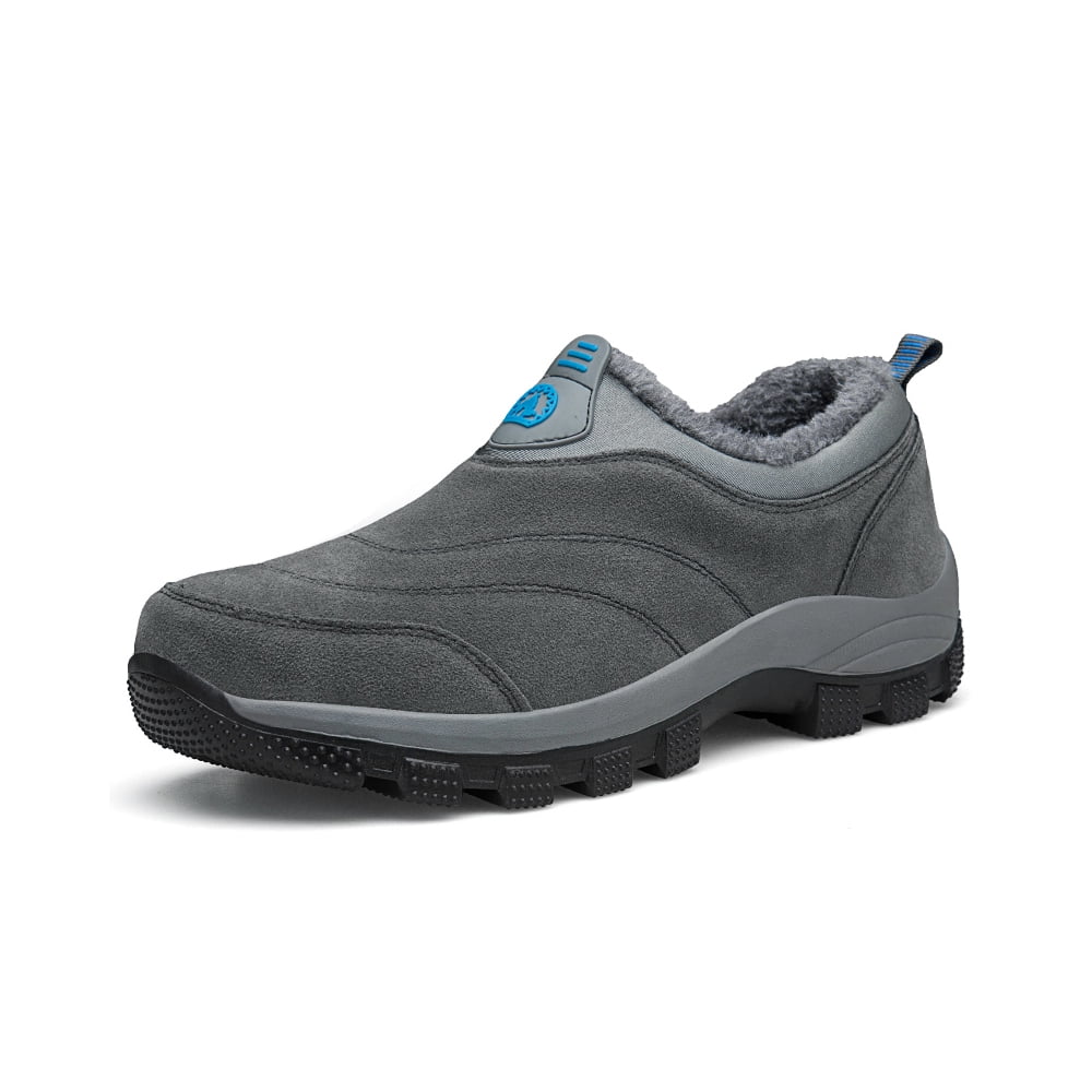 Mens Non-Slip Snow Boots Winter Outdoor Sports Shoes Fashion Casual Cotton Shoes Warm Fur Lined Hiking Shoes Gray 8.5 UK