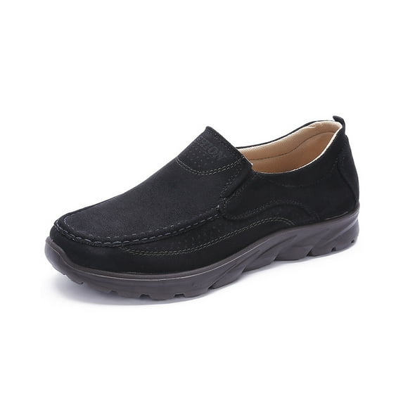 Mens Non-slip Loafers Comfortable Casual Walking Shoes Flat Outdoor Shoes Lightweight Soft Office Shoes Black 9 US
