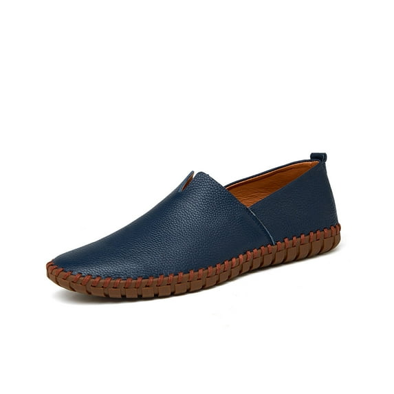 Mens Non-slip Loafers Leather Fashion Casual Shoes Outdoor Comfortable Walking Shoes Lightweight Oxfords Blue 6.5 US