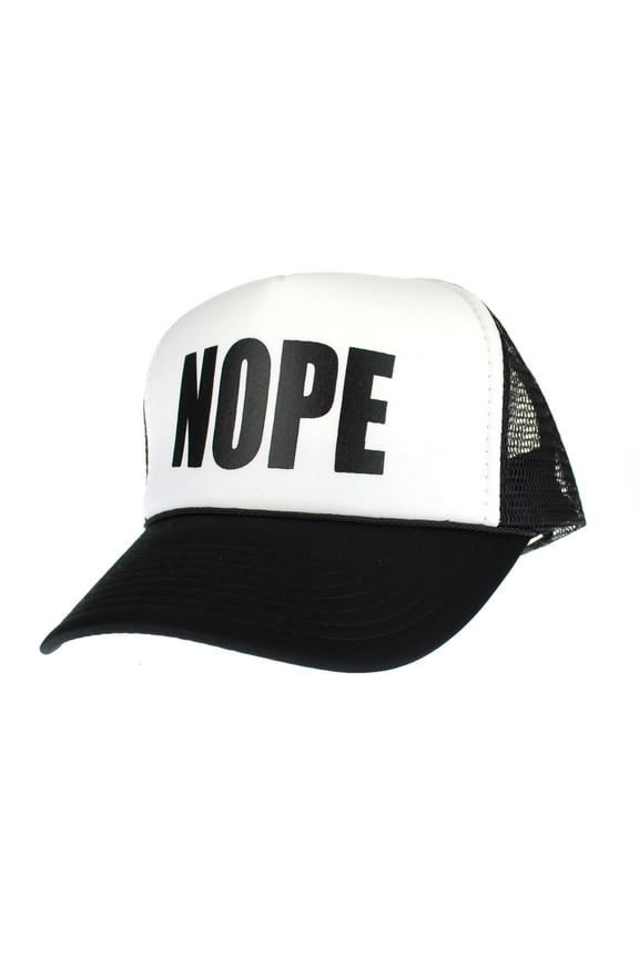 Mens Nope Ironic Funny Slogan Hipster Snap Back Cap Cotton Mesh Trucker Hat Black/White