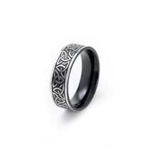 Mens Nordic Titanium Steel Viking Ring Geometric Band Electroplated Fashion Jewelry Statement Black Color Size