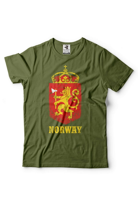 Mens Norway Coat Of Arms T-shirt Norway Patriotic Flag Country Logo Shirt Viking Heritage Tee (XX-Large Military Green)