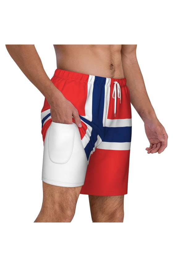 Mens Norway Flag 2 in 1 Quick Dry Swim Trunks with Compression Liner Beach Shorts