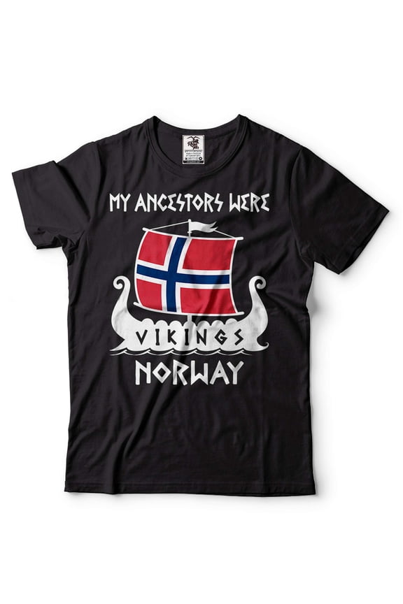 Mens Norway Flag Tshirt Norway Norwegian Vikings Tee My Ancestors Were Vikings Norway Shirt (Large Black)