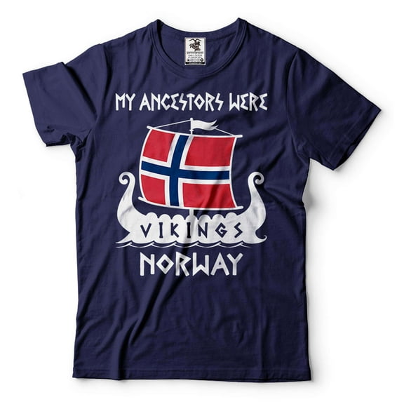 Mens Norway Flag Tshirt Norway Norwegian Vikings Tee My Ancestors Were Vikings Norway Shirt (X-Large Navy Blue)
