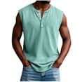 thumbnail image 1 of Mens Notch V Neck Henley Shirts, Tank Tops for Men Summer Casual Loose Fit Solid Color Button Up Sleeveless Shirts with Pockets, 1 of 5