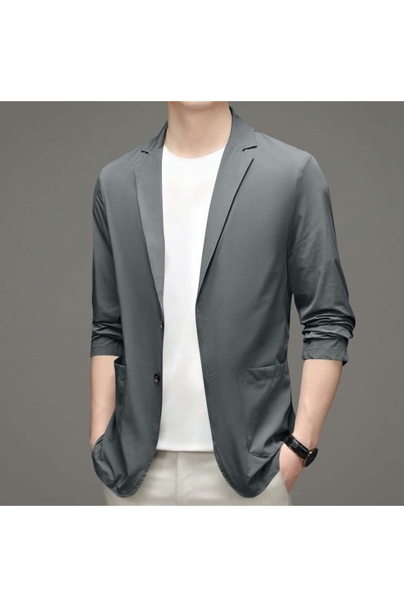 Mens Notched Lapel Suit Jacket Open Front Button Cardigan Stretch Slim Fitting Blazers Dressy Business Jackets Dark Gray 5XL