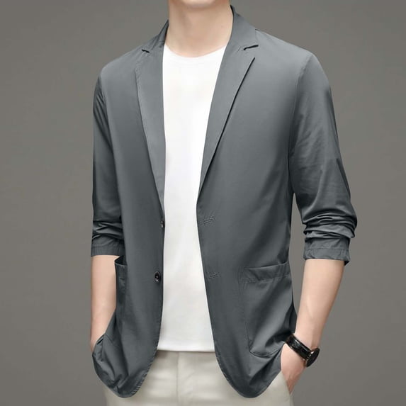 Mens Notched Lapel Suit Jacket Open Front Button Cardigan Stretch Slim Fitting Blazers Dressy Business Jackets Dark Gray 5XL
