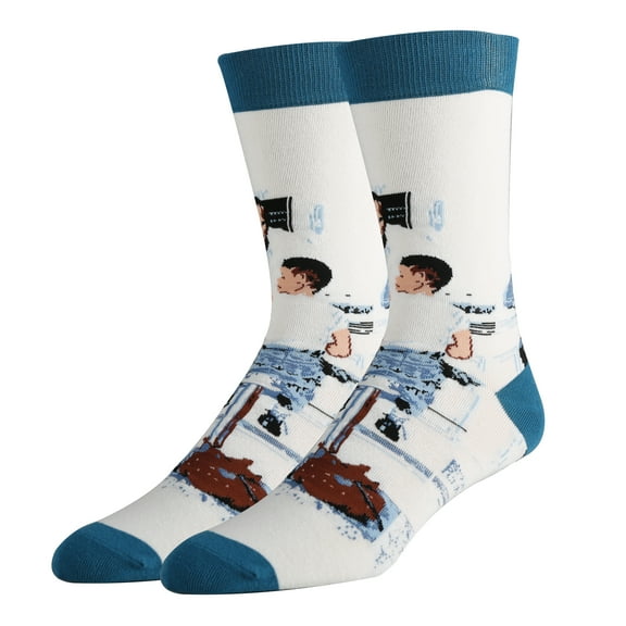 Mens Novelty Funny Norman Rockwell Crew Socks, Run away, Colorful Dress Cotton Socks