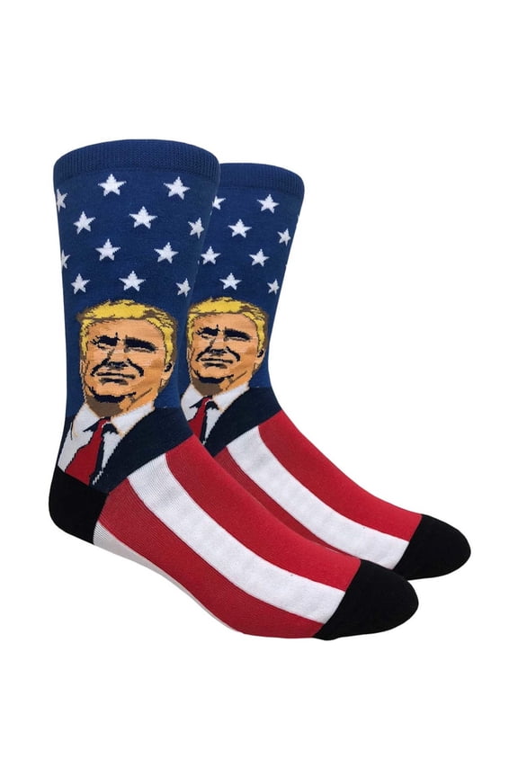 Mens Novelty Socks Colorful Funny Pattern Dress Casual Socks- America/Donald Trump, 10-13, 1 Pair