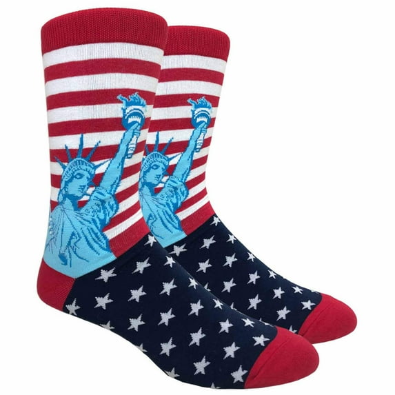 Mens Novelty Socks Colorful Funny Pattern Dress Casual Socks- America/US/Statue of Liberty, 10-13, 1 Pair