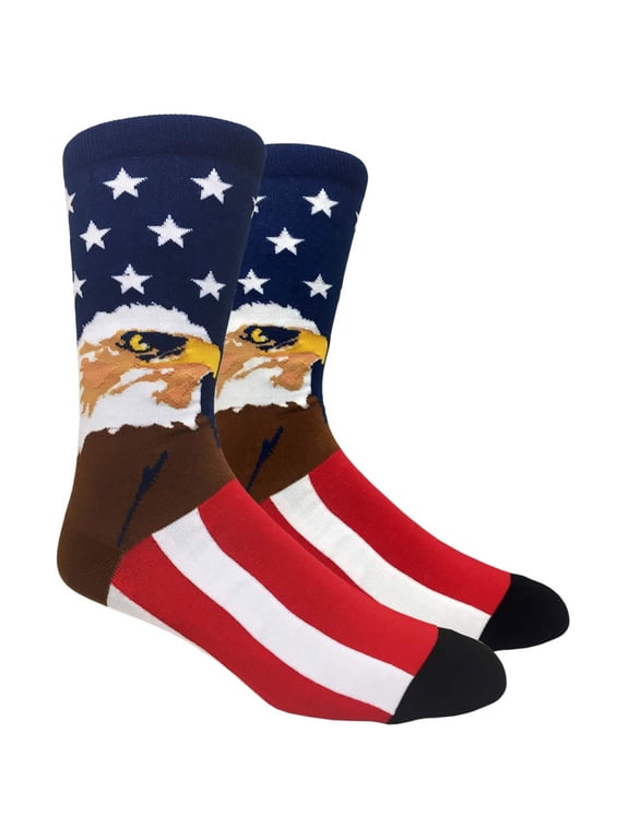 Mens Novelty Socks Colorful Funny Pattern Dress Casual Socks- Cartoon/American Eagle, 10-13, 1 Pair