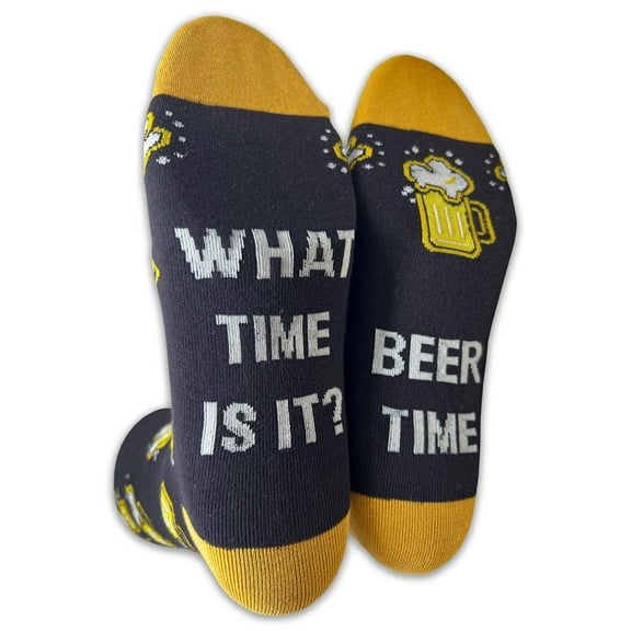 Mens Novelty Socks Colorful Funny Pattern Dress Casual Socks- Cartoon/Beer Time, 10-13, 1 Pair