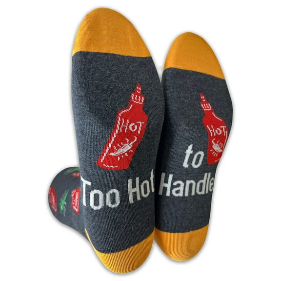 Mens Novelty Socks Colorful Funny Pattern Dress Casual Socks- Cartoon/Chilli Sauce/Too Hot to Handle, 10-13, 1 Pair