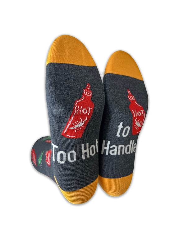 Mens Novelty Socks Colorful Funny Pattern Dress Casual Socks- Cartoon/Chilli Sauce/Too Hot to Handle, 10-13, 1 Pair