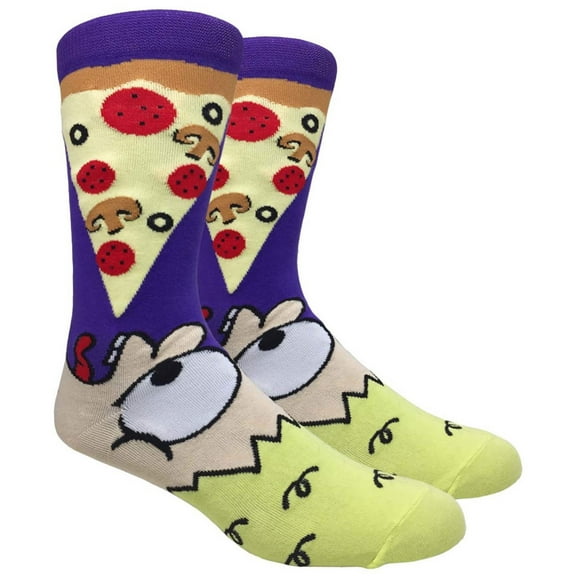 Mens Novelty Socks Colorful Funny Pattern Dress Casual Socks- Cartoon/Food/Eat Pizza - Red, 10-13, 1 Pair