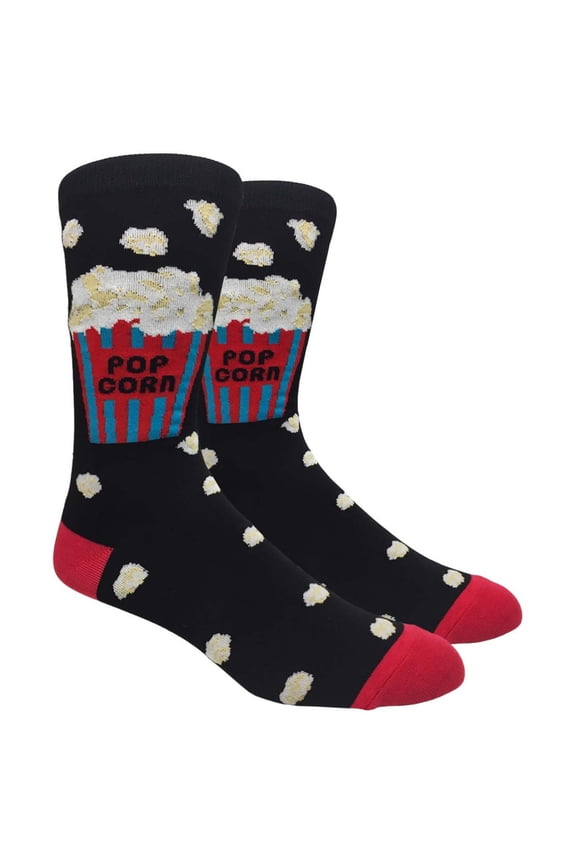 Mens Novelty Socks Colorful Funny Pattern Dress Casual Socks- Cartoon/Popcorn Time, 10-13, 1 Pair