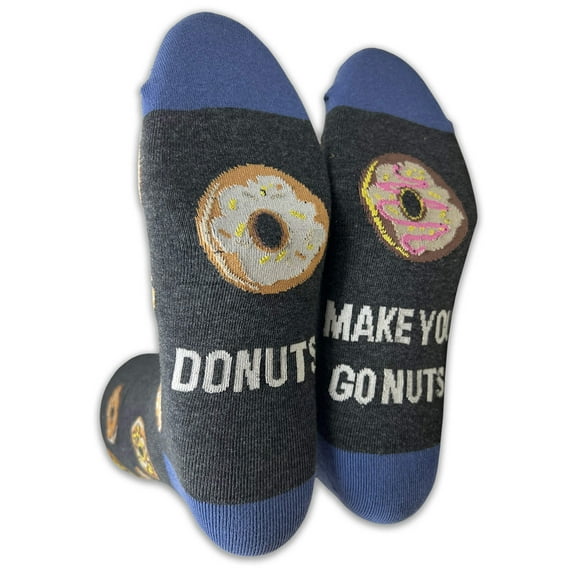 Mens Novelty Socks Colorful Funny Pattern Dress Casual Socks- Food/Donuts Make You Go Nuts, 10-13, 1 Pair