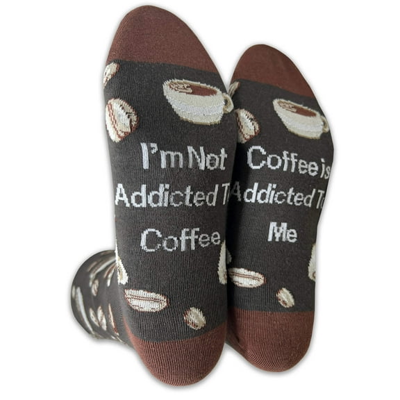 Mens Novelty Socks Colorful Funny Pattern Dress Casual Socks- Food/I'm Not Addicted to Coffee, 10-13, 1 Pair
