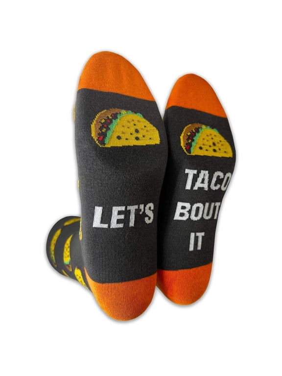 Mens Novelty Socks Colorful Funny Pattern Dress Casual Socks- Food/Let's Taco Bout It, 10-13, 1 Pair