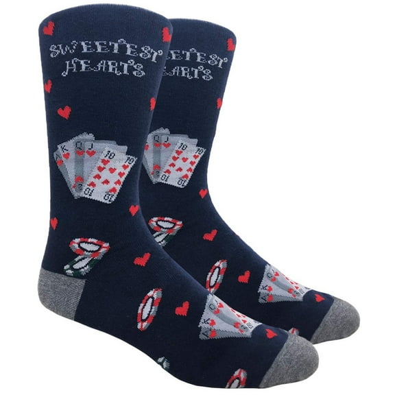 Mens Novelty Socks Colorful Funny Pattern Dress Casual Socks- Poker/Sweetest Hearts Navy, 10-13, 1 Pair