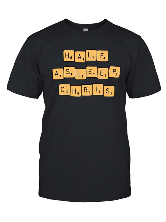 Mens Novelty Tee Half Asleep Chris Merch Simple Mens Premium Cotton Tee MenGifts Mens Short Sleeved TBirthday Himshirt Casual and Versatile Loose and Comfortable Street Style