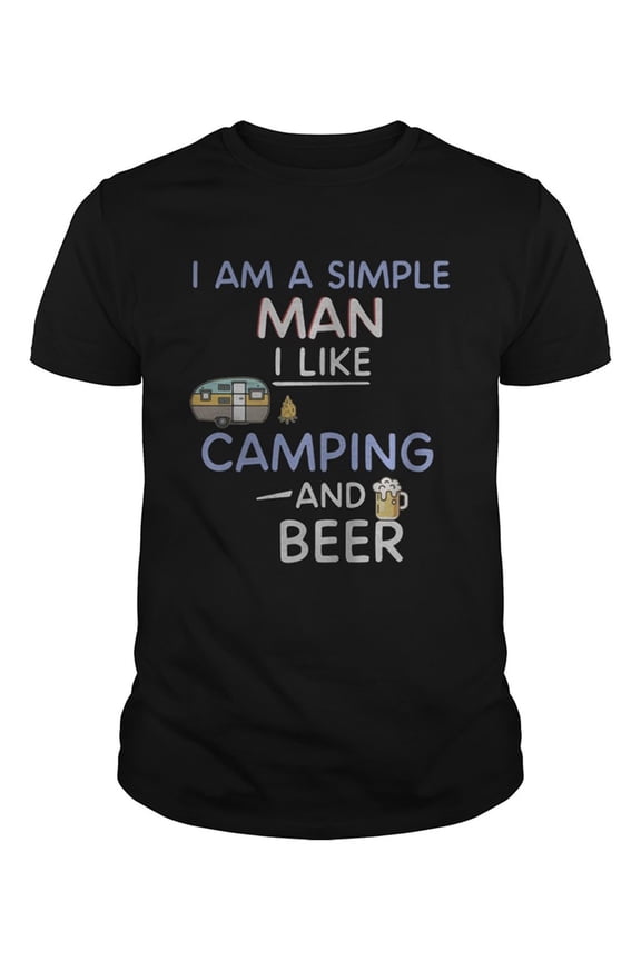 Mens Novelty Tee I Am a Simple Man I Like Camping and Beer Shirt Simple Mens Premium Cotton Tee MenGifts Mens Short Sleeved TBirthday Himshirt Casual and Versatile Loose and Comfortable Street Style