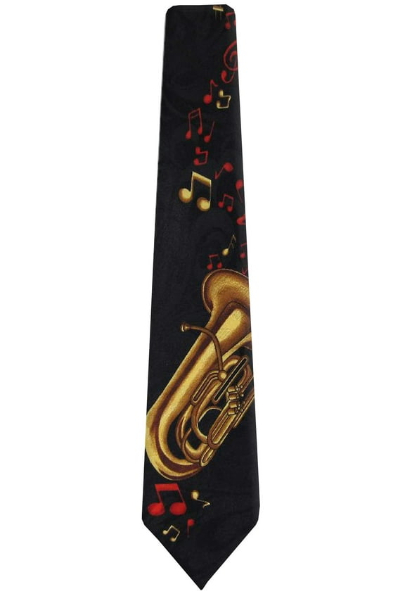 Mens Novelty Tuba Necktie - Black Gold Red