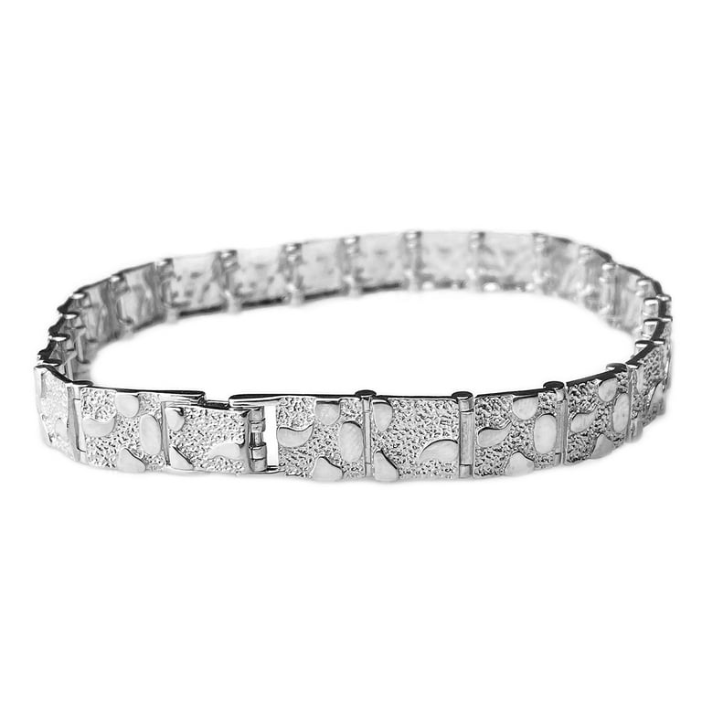 Men's Jewelry: Solid 925 Sterling Silver Nugget Hip Hop Bracelet