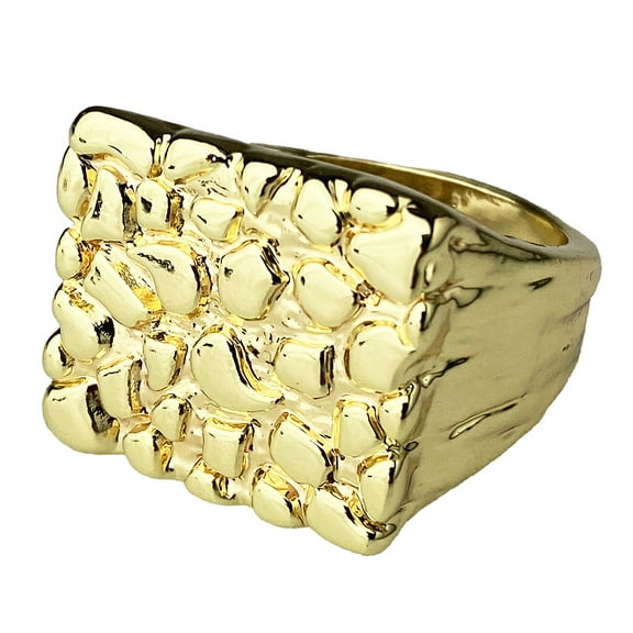 Mens Nugget Ring Gold Finish 20MM Square Chunky Hip Hop Rapper Jewelry Pinky Size 7