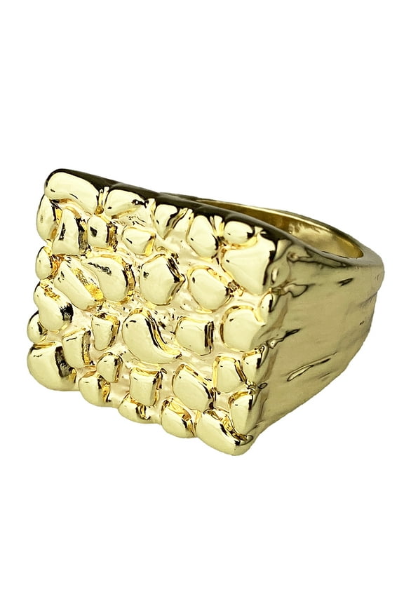 Mens Nugget Ring Gold Finish 20MM Square Chunky Hip Hop Rapper Jewelry Size 11