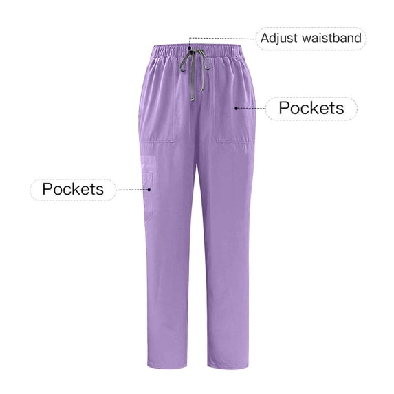 Mens Nurse Pants Working Solid Color V-neck Pocket Caregiver Elastic Nurse Pants Purple XL