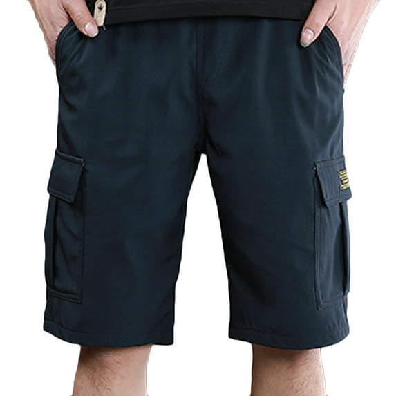 Mens Nylon Cargo Shorts with Multi-Pockets M-4X Plus Size Relaxed Drawstring Elastic Waist Straight Leg Quick-Dry Solid Casual Workout Short