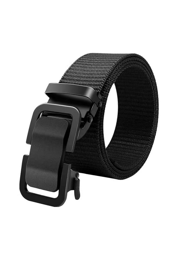 Mens Nylon Fabric Mechanical Teeth Clip Belts for Men Metal Buckle Free Cut-to-Fit Up to 60 inches Long Black
