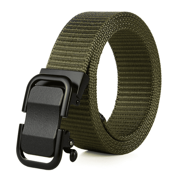 Mens Nylon Fabric Mechanical Teeth Clip Belts for Men Metal Buckle Freely Cut-to-Fit Up to 60 inches Long Green