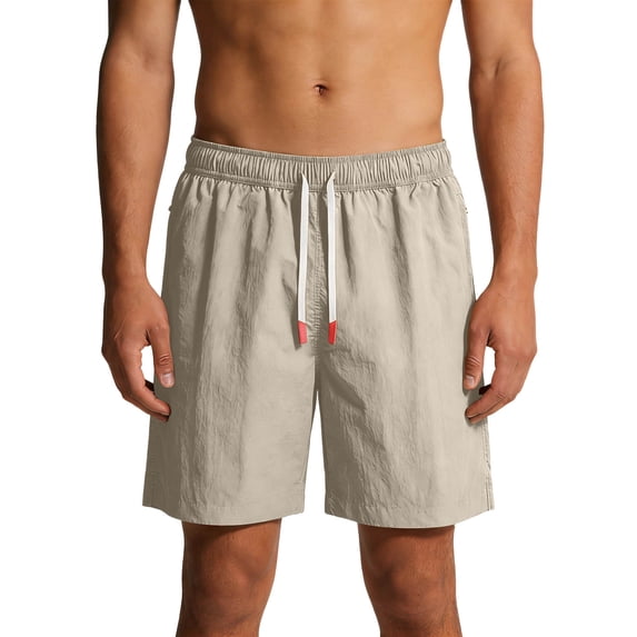 Mens Nylon Shorts 7 Inch Inseam Stretch Water Resistant Hiking Cargo Shorts with Elastic Waistband Beige