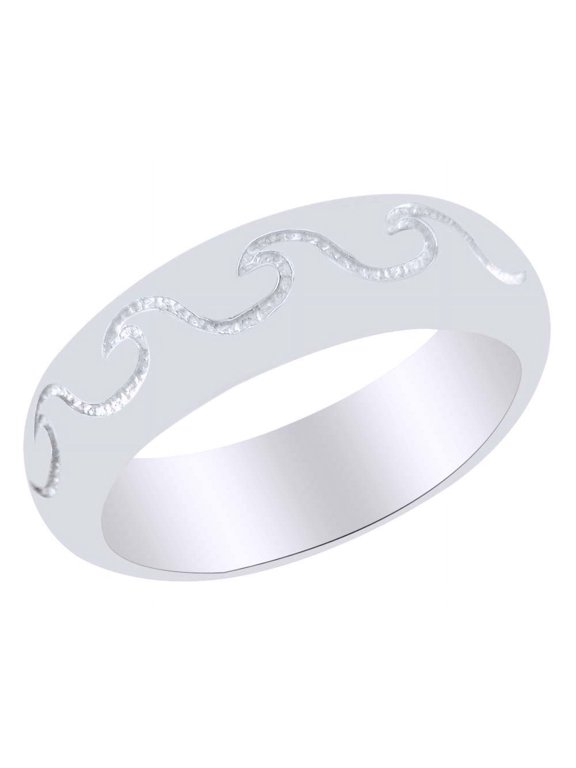 Mens Ocean Waves Style Wedding Engagement Band Ring In 14k Solid White Gold Ring Size-8