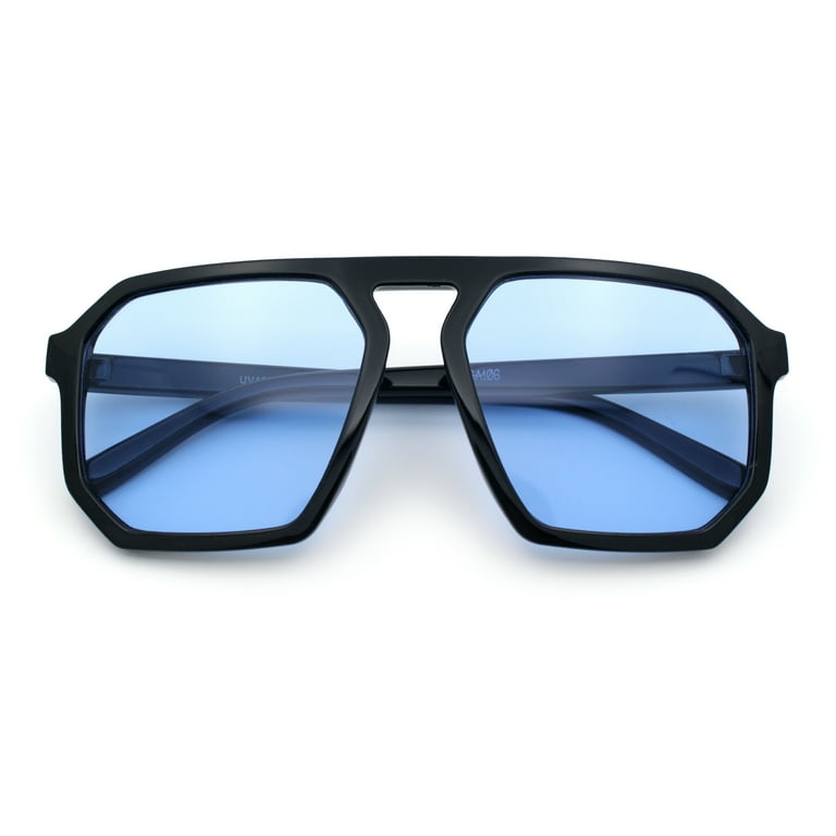 Mens Octagon Geometric Plastic Racer Mob Pilots Sunglasses Blue