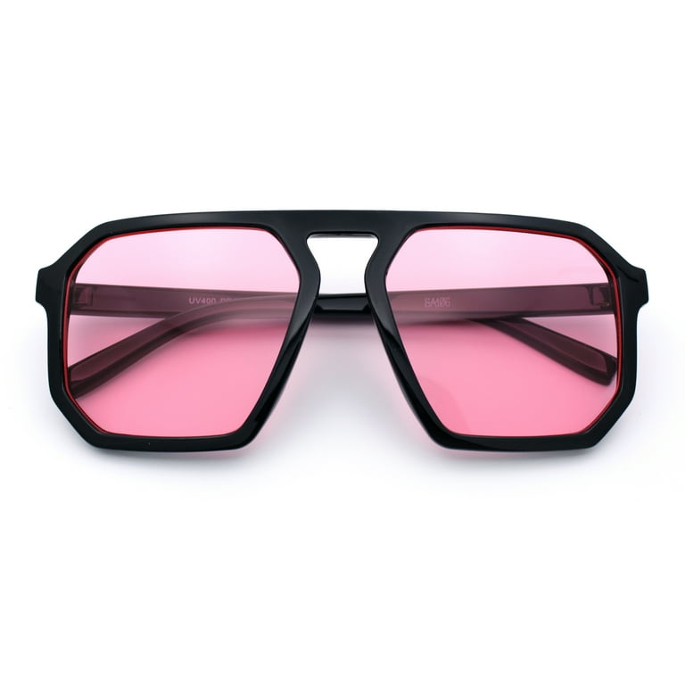 Men's Flat Top Octagon Racer Sunglasses with Pink Lens Men's Flat Top Octagon Racer Sunglasses with Pink Lens
