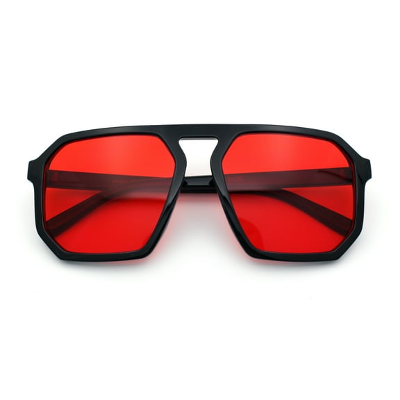 Mens Octagon Geometric Plastic Racer Mob Pilots Sunglasses Red Lens