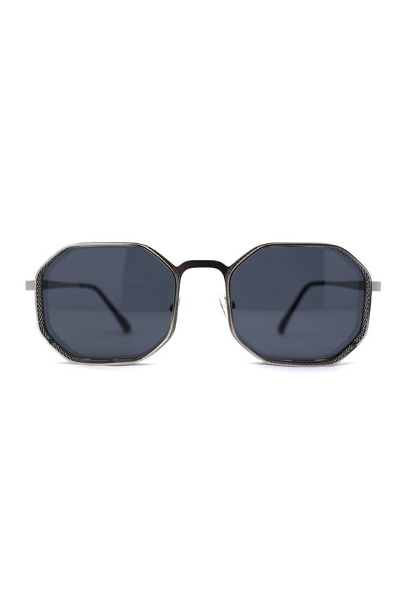 Mens Octagonal Dimensional Metal Rim Rectangle Steam Punk Sunglasses Silver Black