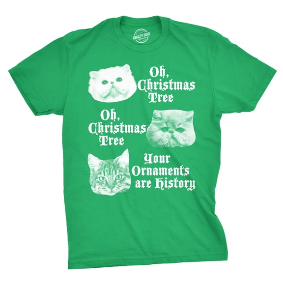 Mens Oh Christmas Tree Your Ornaments Are History T Shirt Funny Cat Holiday Tee for Guys Graphic Tees